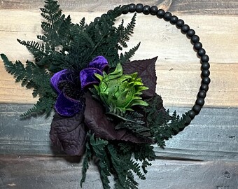 Handcrafted Halloween Fern and Artichoke Hoop Wreath