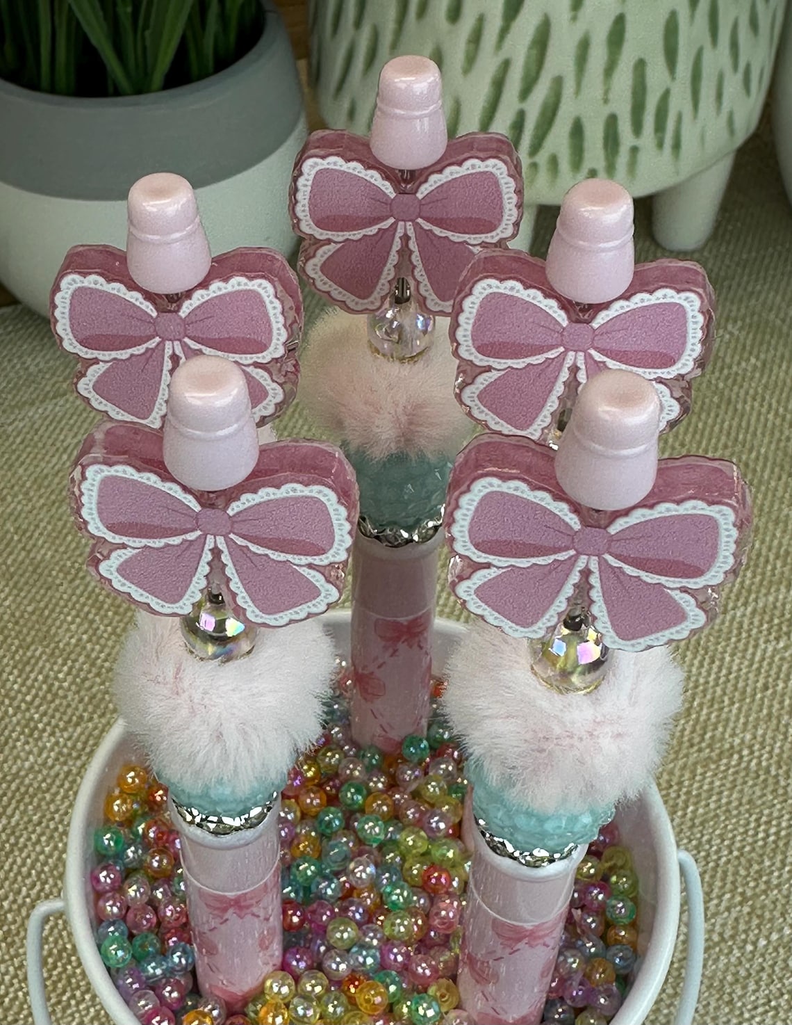 Pink Bow Pen • Lace Ribbon Topper, Pastel Pom-pom Writing Tool - Etsy