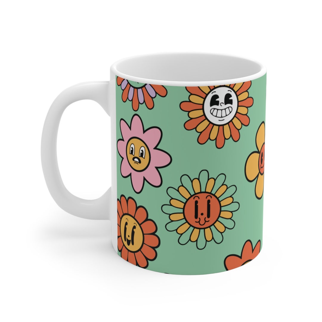 Green Yellow Pink Summer Hippie Flowers Cup - Etsy