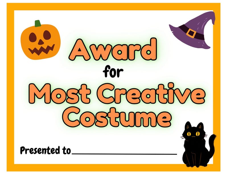 Halloween Costume Contest Award Certificate Printable - Etsy