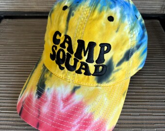 Camp Squad Rainbow Tie-Dye embroidered The Game baseball hat, Camp Life, Fun Vacation Camping retro 70's hat Custom River Life
