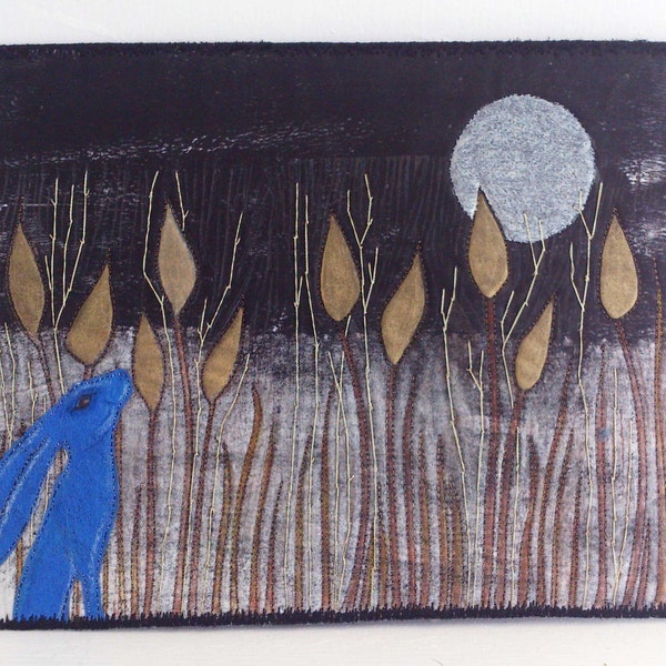 Textile Art - Moon Gazing Hare Fabric Artwork