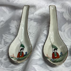 Antique Hand Painted Chinese Soup Spoons