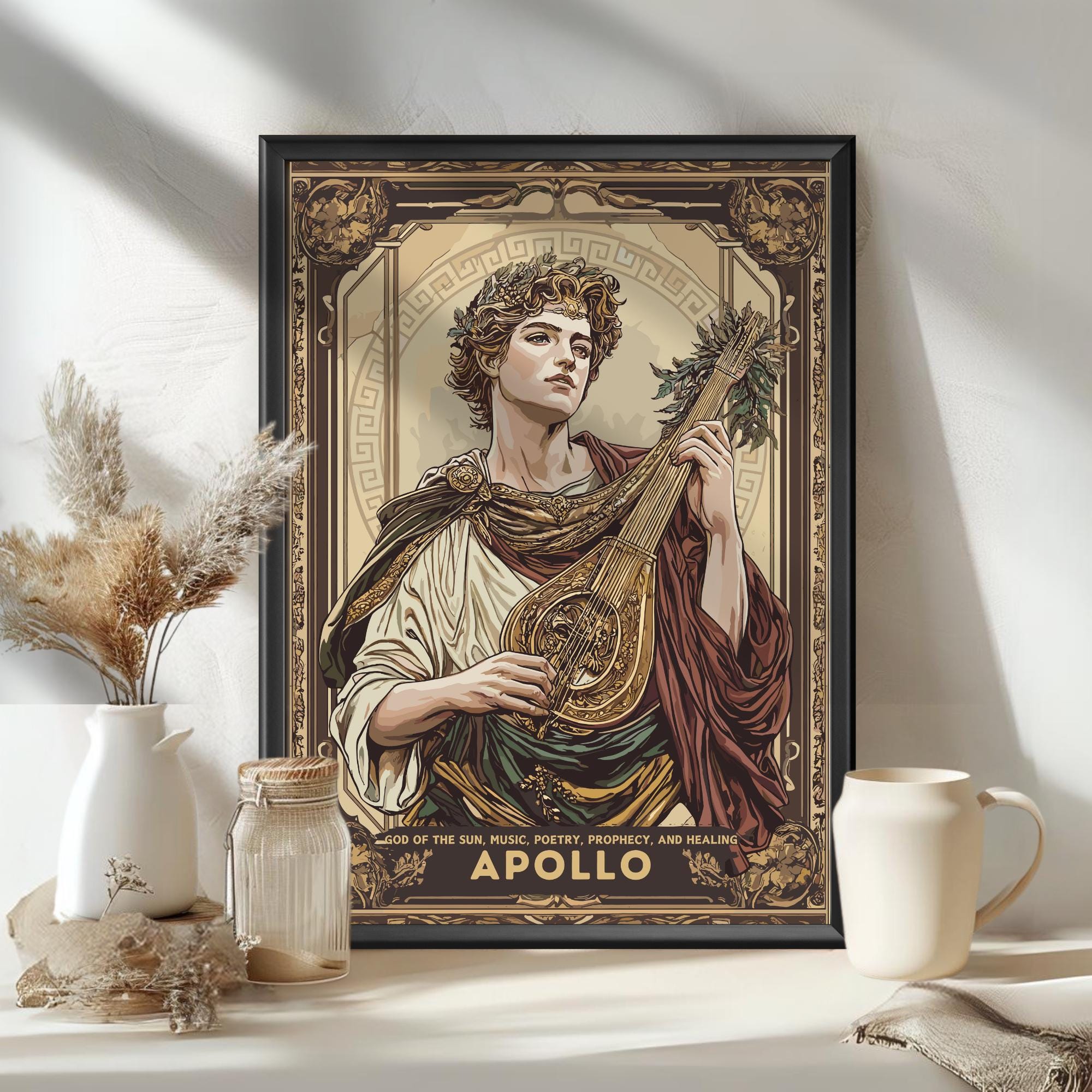 Apollo God Poster, Roman God Apollo, God of the sun, music, poetry, prophecy, and healing, Roman Mythology, Ancient Rome Art