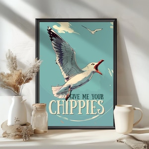 Her mit euren Chippies! Möwe Druck, Möwe Poster, Möwe Vogel Druck, Möwen Kunst, Möwen Kunst