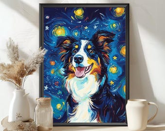 Border Collie Starry Night – Van Gogh-inspired Dog Poster