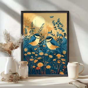 Cartel de pájaro teta azul, arte de aves británico, pájaro teta azul, impresión de arte de pared, observador de aves, decoración del hogar de vida silvestre