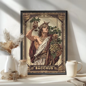 Bacchus God Poster, Roman God Bacchus, god of wine, pleasure, and festivity, Roman Mythology, Ancient Rome Art
