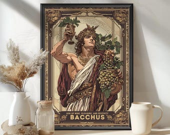 Bacchus God Poster, Roman God Bacchus, god of wine, pleasure, and festivity, Roman Mythology, Ancient Rome Art