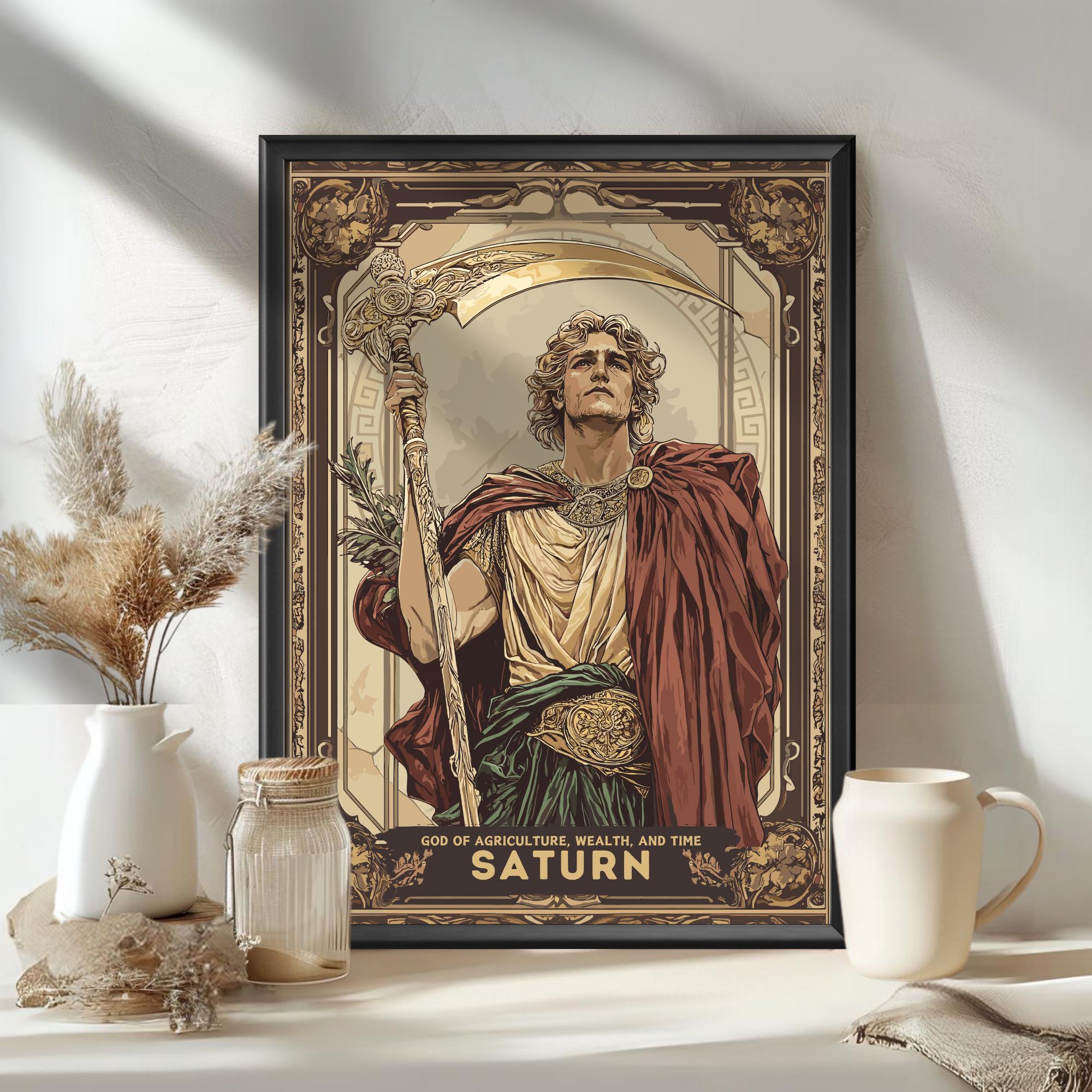 Saturn God Poster, Roman God Saturn, god of agriculture, wealth, and time, Roman Mythology, Ancient Rome Art