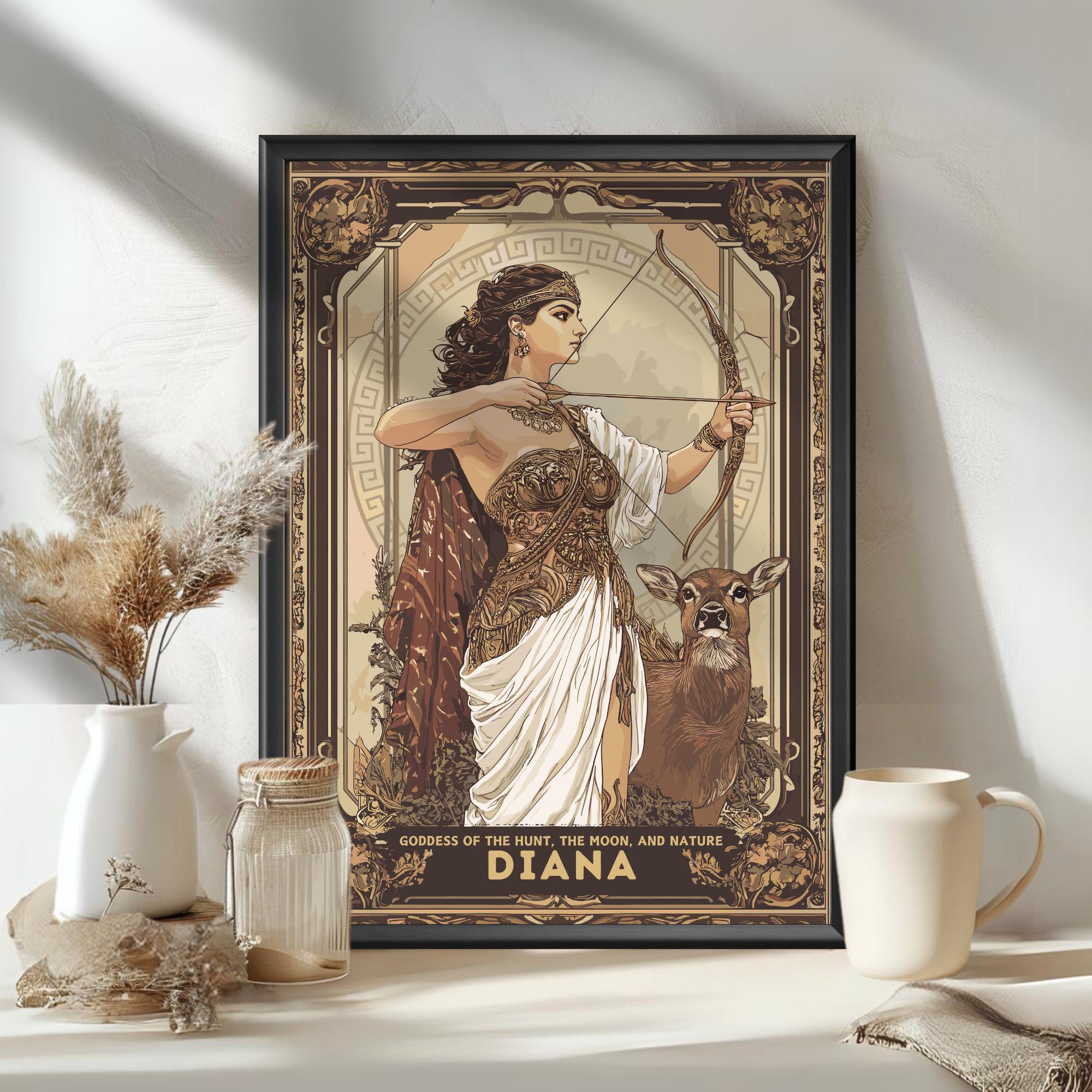 Diana Goddess Poster, Roman Goddess Diana, Goddess of the hunt, the moon, and nature, Roman Mythology, Ancient Rome Art