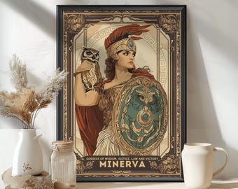 Minerva Goddess Poster, Roman Goddess Minerva, Goddess of wisdom, justice, law and victory, Roman Mythology, Ancient Rome Art