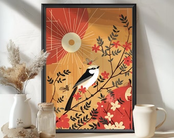 Long-tailed tit Poster, Long-tailed tit Bird, Stink bird, Wall Art Print, Bird Watcher, Wildlife Home Decor