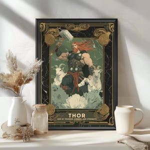 Póster de Thor God, Thor Nordic God, Thor Norse God, Mitología nórdica, Arte nórdico antiguo, Dios del trueno, las tormentas y la fuerza, Dios nórdico