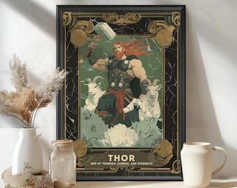 Thor God Poster, Thor Nordic God, Thor Norse God, Norse Mythology, Ancient Nordic Art, god of thunder, storms, and strength, Nordic God