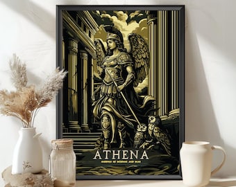 Athena Goddess Poster, Athena Greek Goddess, Greek Goddess, Greek Mythology, Ancient Greek Art, Goddess of wisdom and war