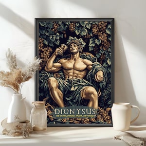 Affiche du dieu Dionysos, dieu grec Héphaïstos, dieu grec, mythologie grecque, art grec ancien, dieu du vin et des festivités