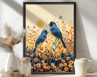 Blue Finch Bird Poster, British Bluefinch bird art, Blue Tits bird, Wall Art Print, Bird Watcher, Wildlife Home Decor