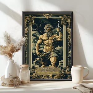 Zeus God Poster, Zeus Greek God, Greek God, Greek Mythology, Ancient Greek Art, God of Thunder, Printable Decor of the God Zeus
