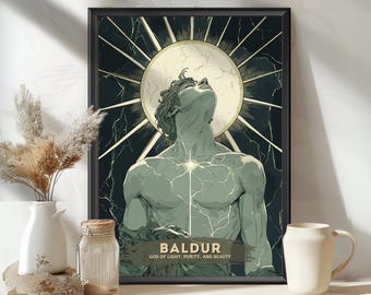 Baldur God Poster, Baldur Nordic God, Baldur Norse God, Norse Mythology, Ancient Nordic Art, god of light, purity, and beauty, Nordic God