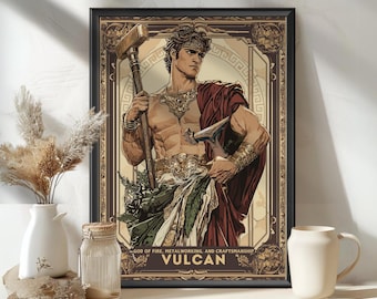 Vulcan God Poster, Roman God Vulcan, god of fire, metalworking, and craftsmanship, Roman Mythology, Ancient Rome Art