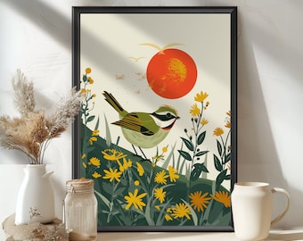 Goldcrest Poster, Goldcrest art, British Birds, Garden Bird Wall Art Print, Bird Watcher, Wildlife Home Decor