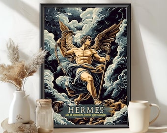 Hermes God Poster, Hermes Greek God, Greek God, Greek Mythology, Ancient Greek Art, god of merchants, thieves, and travellers, Hermes Decor
