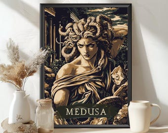 Medusa Poster, Greek Mythology Wall Art, Dark Academia Decor, Mythological Goddess Print, Gothic Aesthetic Poster, Ancient Greek Art