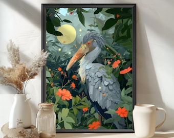 Shoebill Stork Poster, Shoebill Bird print, Endangered Birds Art, Birdwatcher Gift