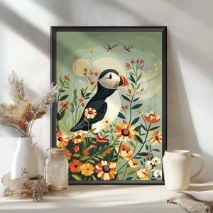 Papageientaucher Vogel Kunstdruck, entzückende Seevogel Illustration für Küsten Wohnkultur, Geschenk für Vogelbeobachter