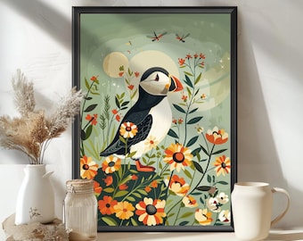 Puffin Bird Art Print, Adorable Seabird Illustration for Coastal Home Decor, Birdwatcher Gift