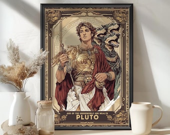 Poster del dio Plutone, dio romano Plutone, dio degli inferi e della ricchezza, mitologia romana, arte dell'antica Roma