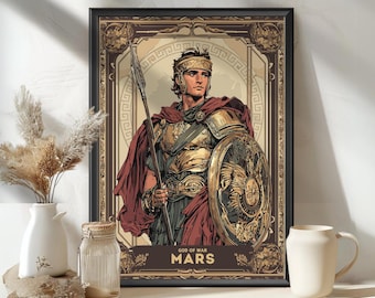 Mars God Poster, Roman God Mars, God of war, Roman Mythology, Ancient Rome Art