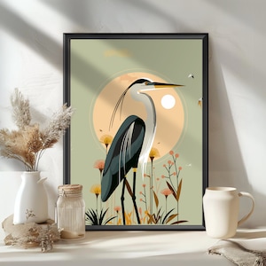 Poster airone, arte airone, uccello airone blu, stampa artistica da parete airone, osservatore di uccelli, decorazione per la casa della fauna selvatica