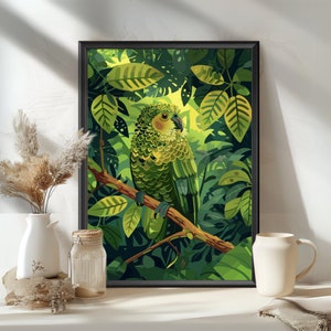 Cartel de Kakapo, impresión de pájaro Kakapo, loro búho, pollo musgo, pájaro de Nueva Zelanda, arte de aves en peligro de extinción, regalo de observador de aves