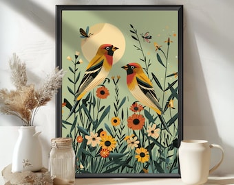 Goldfinch Poster, British bird art, Gold Finch Wall Art Print, Yellow Finches Wildlife Home Decor