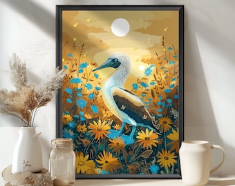 Blue Footed Booby Poster, Booby Bird print, Galapagos Bird, Endangered Birds Art, Birdwatcher Gift