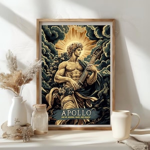 Poster del dio Apollo, Dio greco Apollo, Dio greco, Mitologia greca, Arte greca antica, Dio del sole e della musica, Decorazione stampabile del dio Apollo