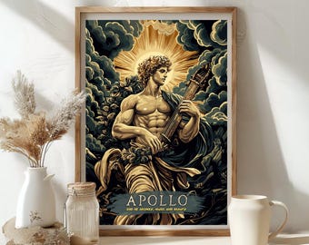 Apollo God Poster, Apollo Greek God, Greek God, Greek Mythology, Ancient Greek Art, God of the sun and music, Printable Decor of God Apollo