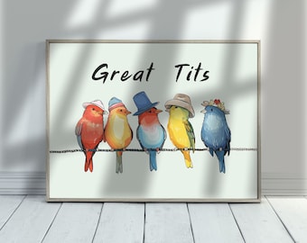 Great Tits Print, Tit Bird, Funny Print Funny, Funny Wall Decor, Titi Bird Art