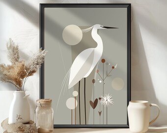White Egret Poster, Egret art, Snowy Egret bird, Heron Wall Art Print, Bird Watcher, Wildlife Home Decor