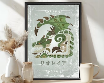 Poster del mostro Rathian: arte ispirata a MHW Hunter World - Stampa MH
