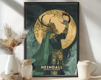 Heimdall God Poster, Heimdall Nordic God, Heimdall Norse God, Norse Mythology, Ancient Nordic Art, guardian of the Bifrost, Nordic God