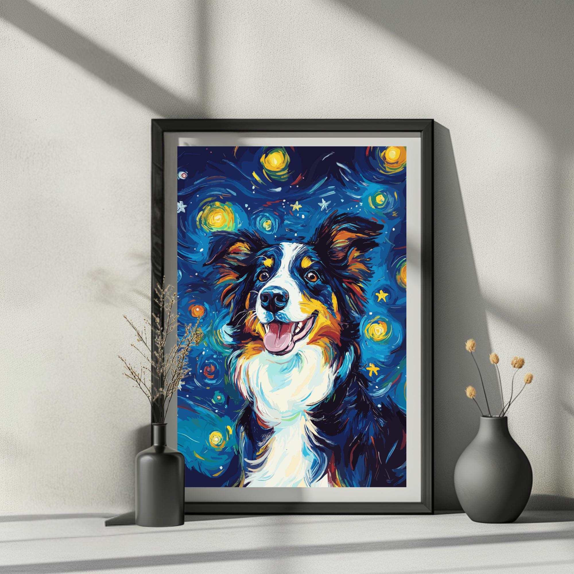 Border Collie Starry Night – Van Gogh-inspired Dog Poster