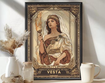 Vesta Goddess Poster, Roman Goddess Vesta, Goddess of the hearth, home, and family, Roman Mythology, Ancient Rome Art