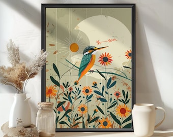 Kingfisher Poster, Kingfisher Drawing, Kingfisher Bird,Australian Kingfisher, Endangered Birds Art, Birdwatcher Gift