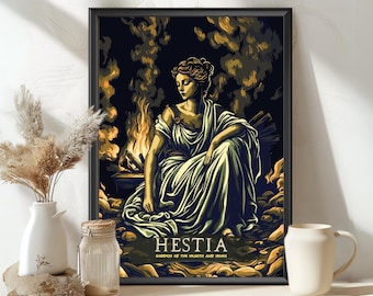 Hestia Goddess Poster, Hestia Greek Goddess, Greek Goddess, Greek Mythology, Ancient Greek Art, Goddess of the hearth, Decor of Hestia