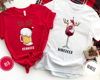 Winedeer Reinbeer Tshirts, Funny Couple Christmas Shirts, Christmas Tshirt, Couples Sweaters, Reindeer Tshirt, Matching Sweaters