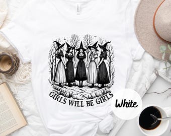 Vintage Girls Will Be Girls Witch Comfort Colors Shirt, Funny Witch Vintage Shirt, Vintage Halloween Women Shirt, Witchy Vibes Shirt