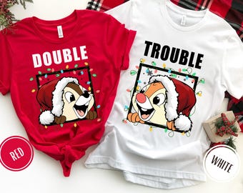 Disney Couples Chip n Dale Double Trouble Christmas Shirt, Chip N Dale Christmas T-Shirt, Chip and Dale Sweatshirt